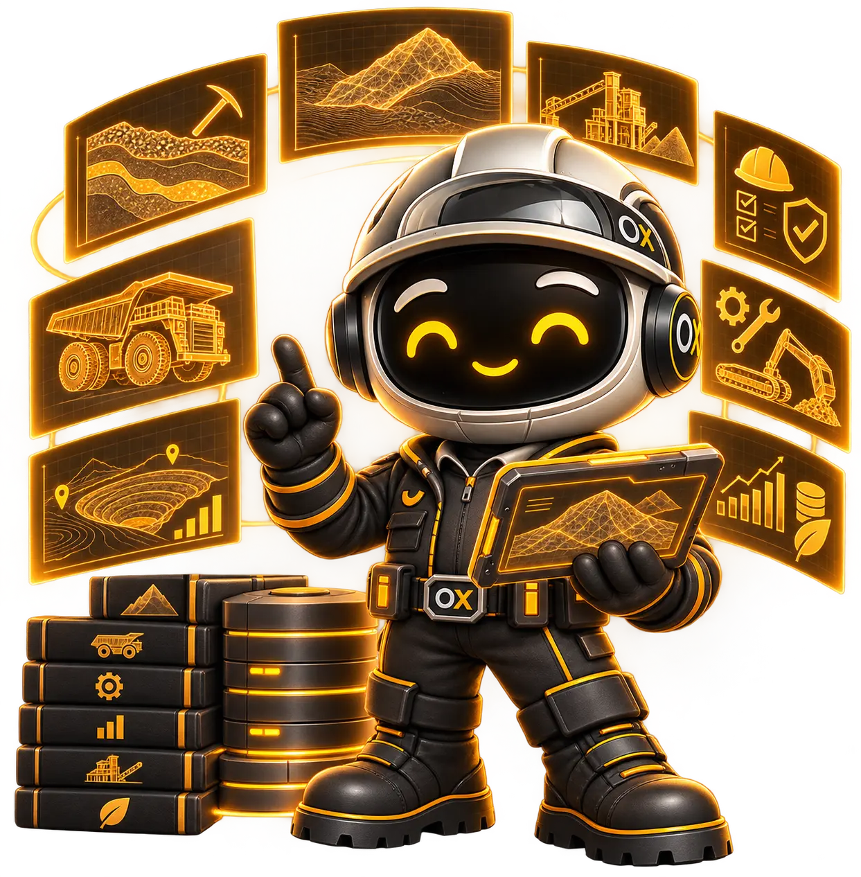 OreX mascot presenting comprehensive mining knowledge
